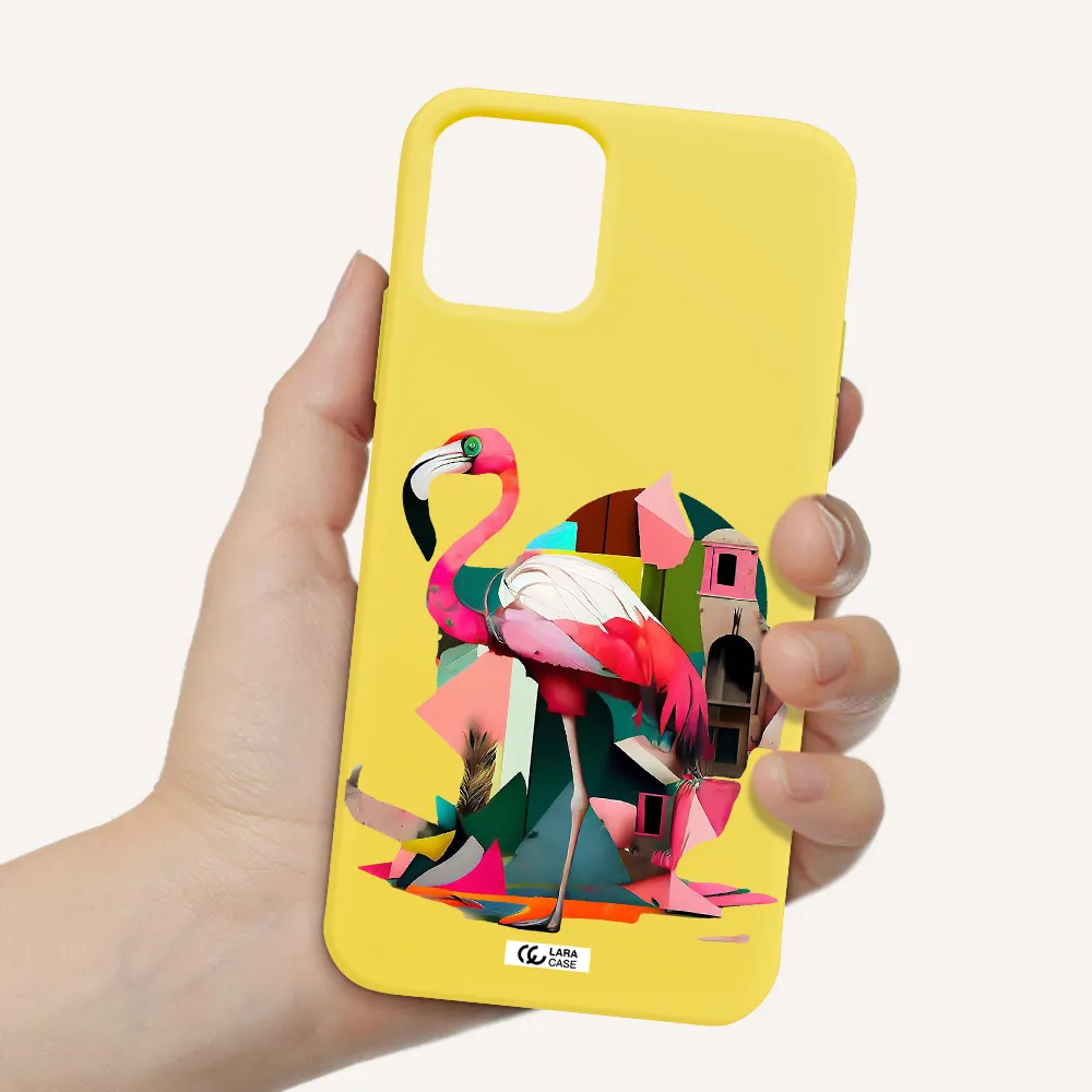 Flamingo Collage Apple iPhone 11 pro max Silicone canary yellow Case