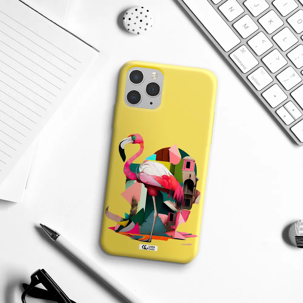 Flamingo Collage Apple iPhone 11 pro max Silicone canary yellow Case