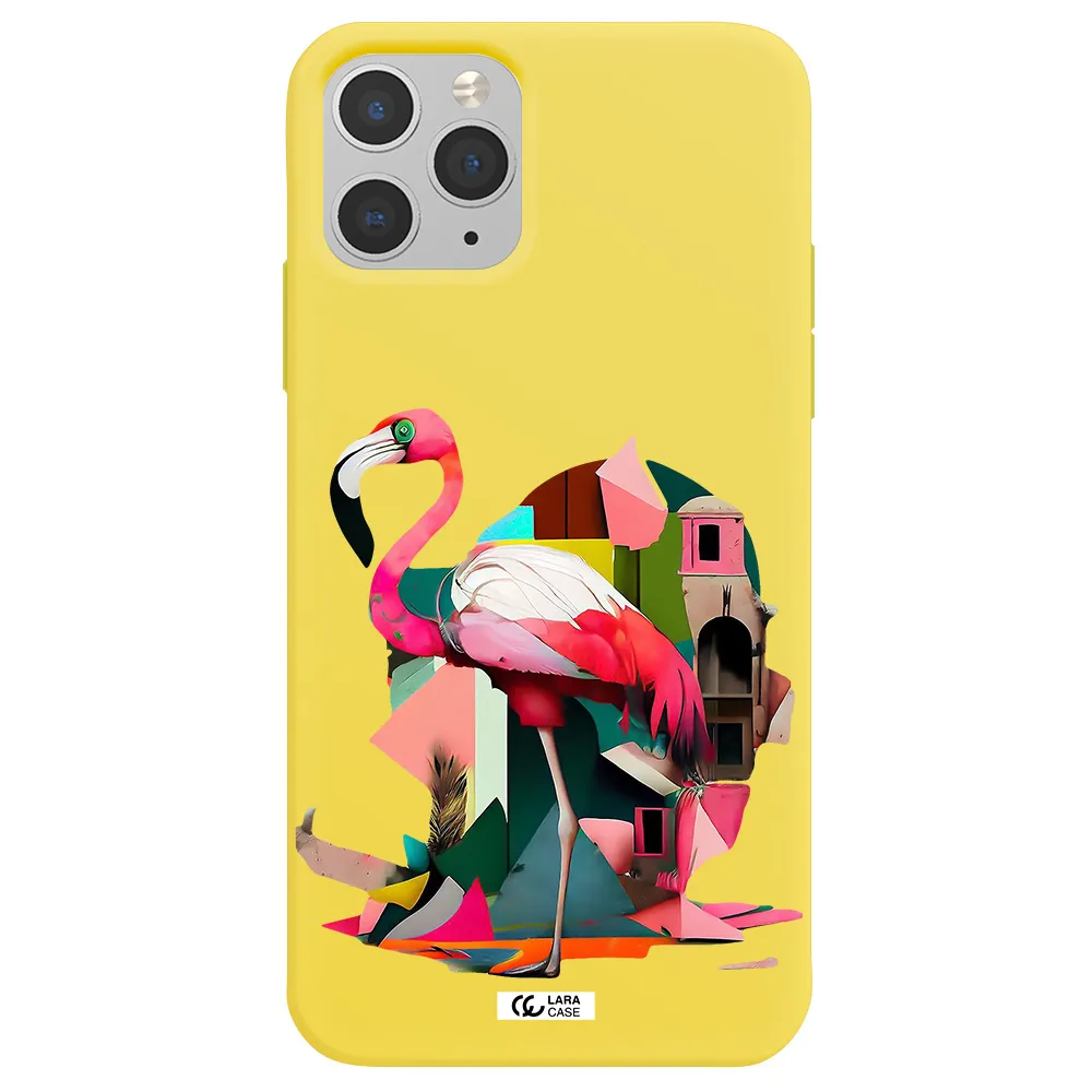 Flamingo Collage Apple iPhone 11 pro Silicone canary yellow Case
