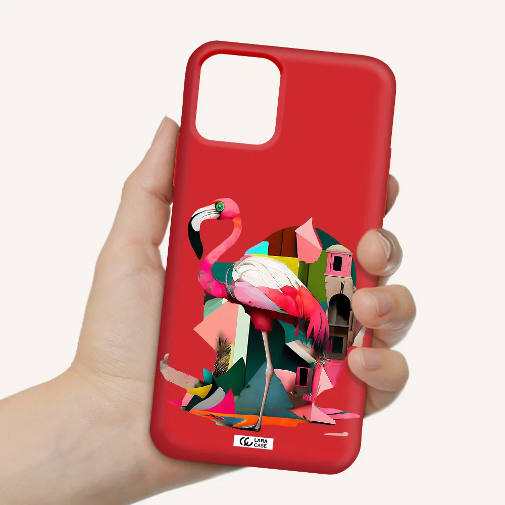 Flamingo Collage Apple iPhone 11 pro Silicone Imperial Red Case