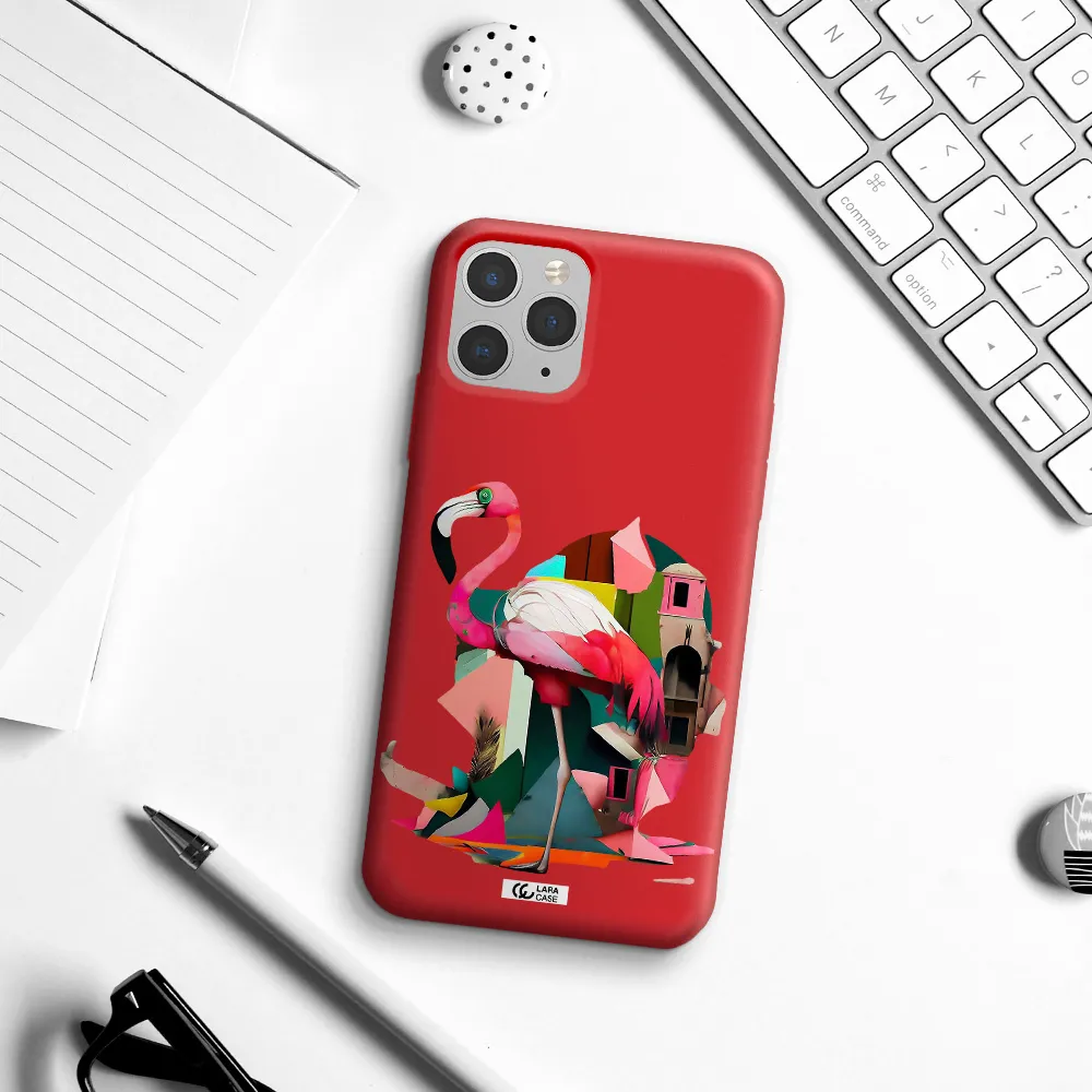 Flamingo Collage Apple iPhone 11 pro Silicone Imperial Red Case