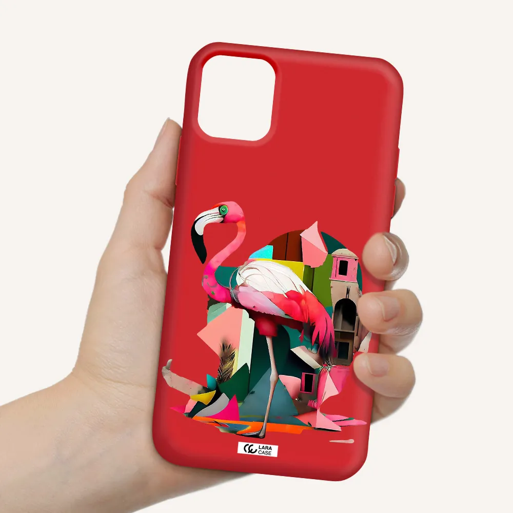 Flamingo Collage Apple iPhone 11 Silicone Imperial Red Case