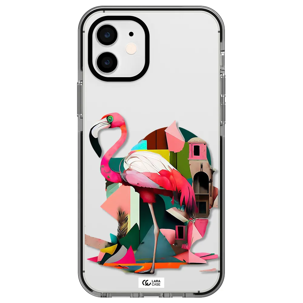 Flamingo Collage Apple iPhone 12 impact black border Case