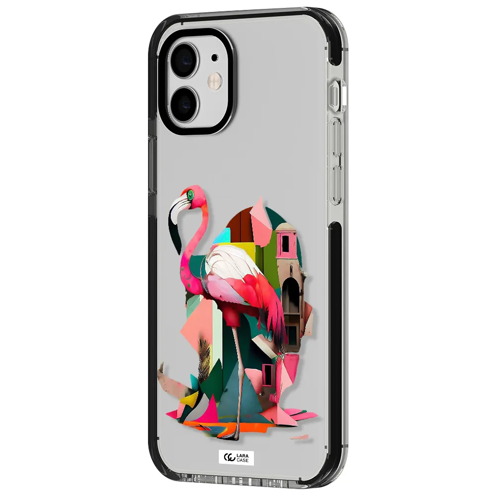 Flamingo Collage Apple iPhone 12 impact black border Case