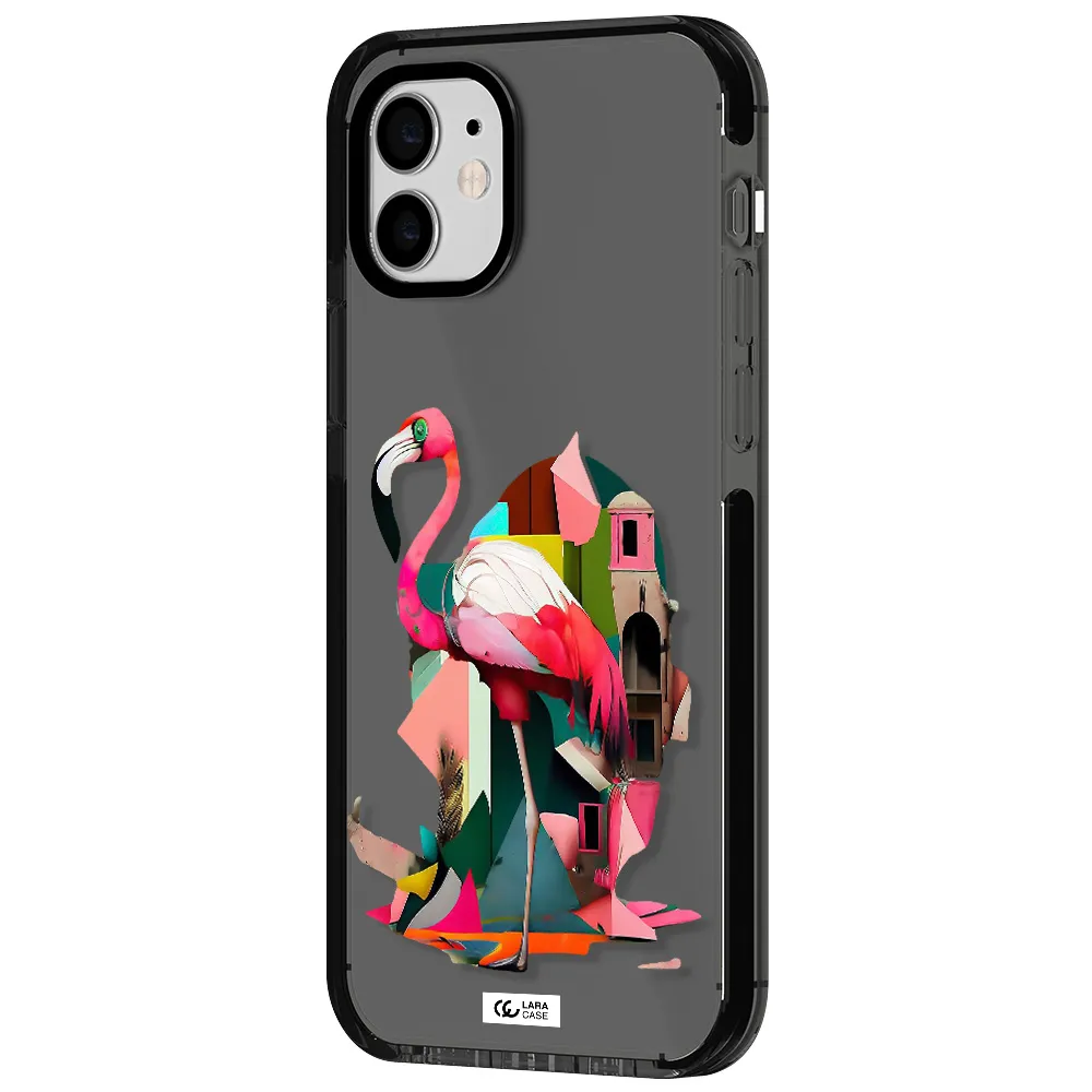 Flamingo Collage Apple iPhone 12 impact Smoke Black Case
