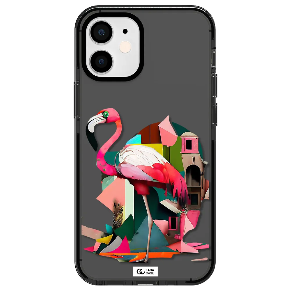 Flamingo Collage Apple iPhone 12 mini impact Smoke Black Case