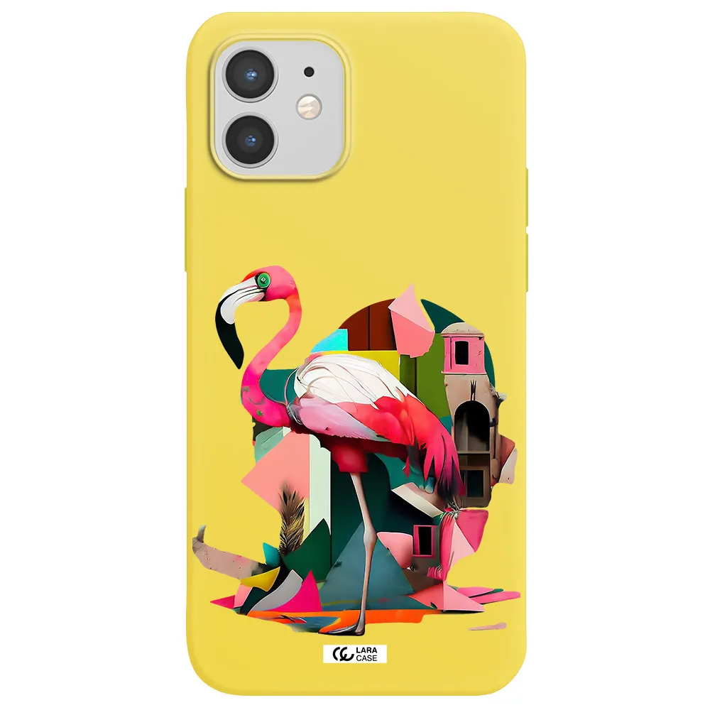 Flamingo Collage Apple iPhone 12 mini Silicone canary yellow Case