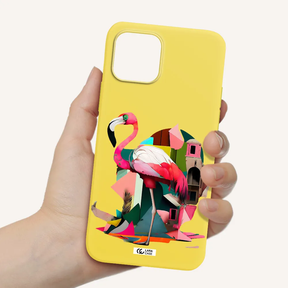 Flamingo Collage Apple iPhone 12 mini Silicone canary yellow Case