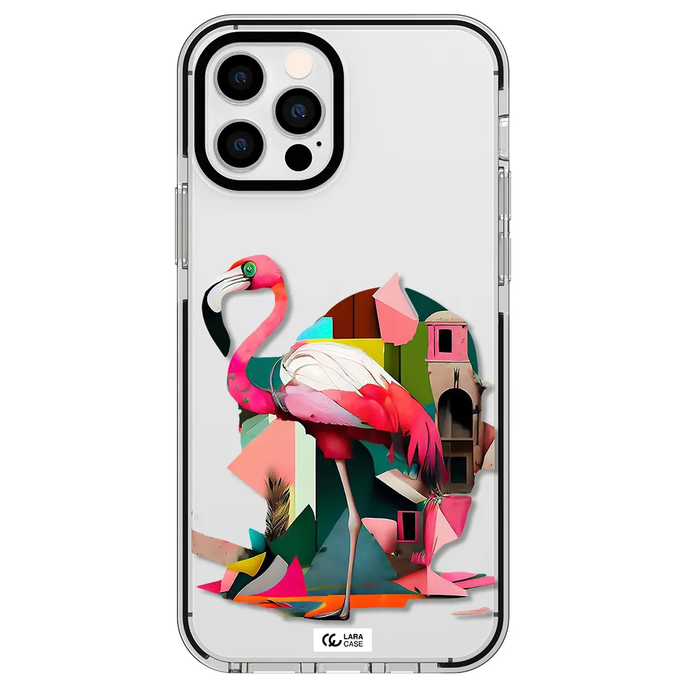 Flamingo Collage Apple iPhone 12 pro impact black border Case