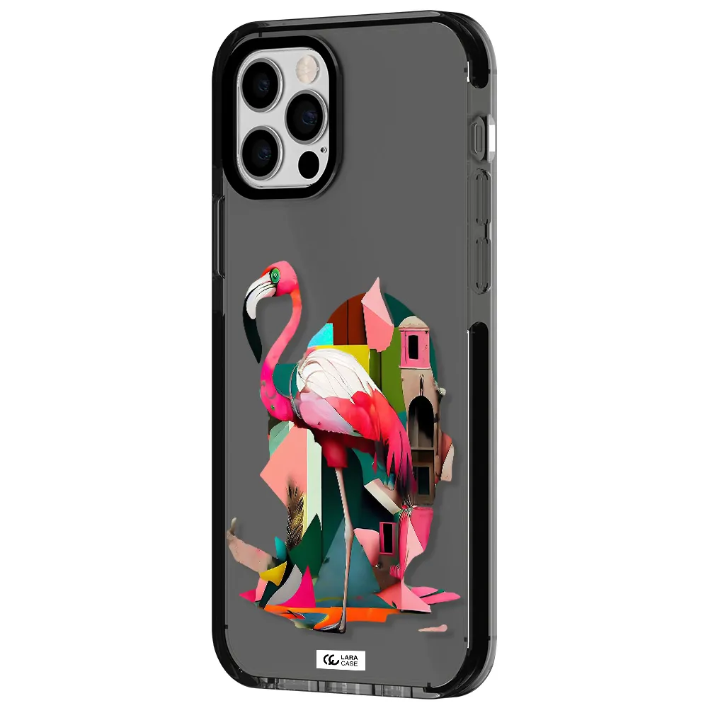 Flamingo Collage Apple iPhone 12 pro impact Smoke Black Case
