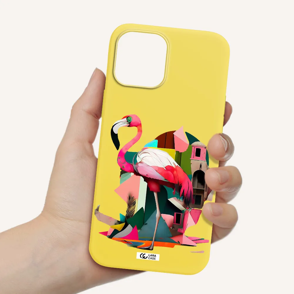 Flamingo Collage Apple iPhone 12 pro max Silicone canary yellow Case