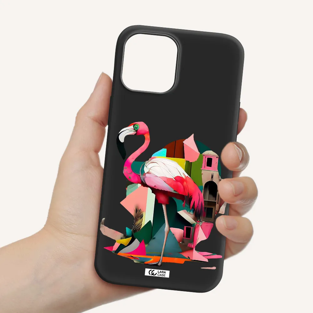 Flamingo Collage Apple iPhone 12 pro Silicone black Case