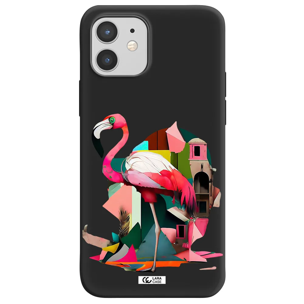 Flamingo Collage Apple iPhone 12 Silicone black Case