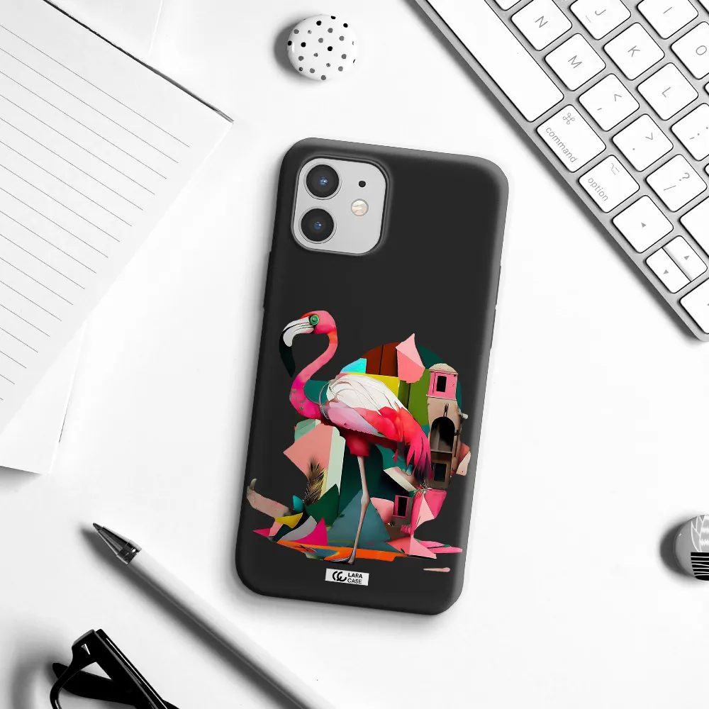 Flamingo Collage Apple iPhone 12 Silicone black Case