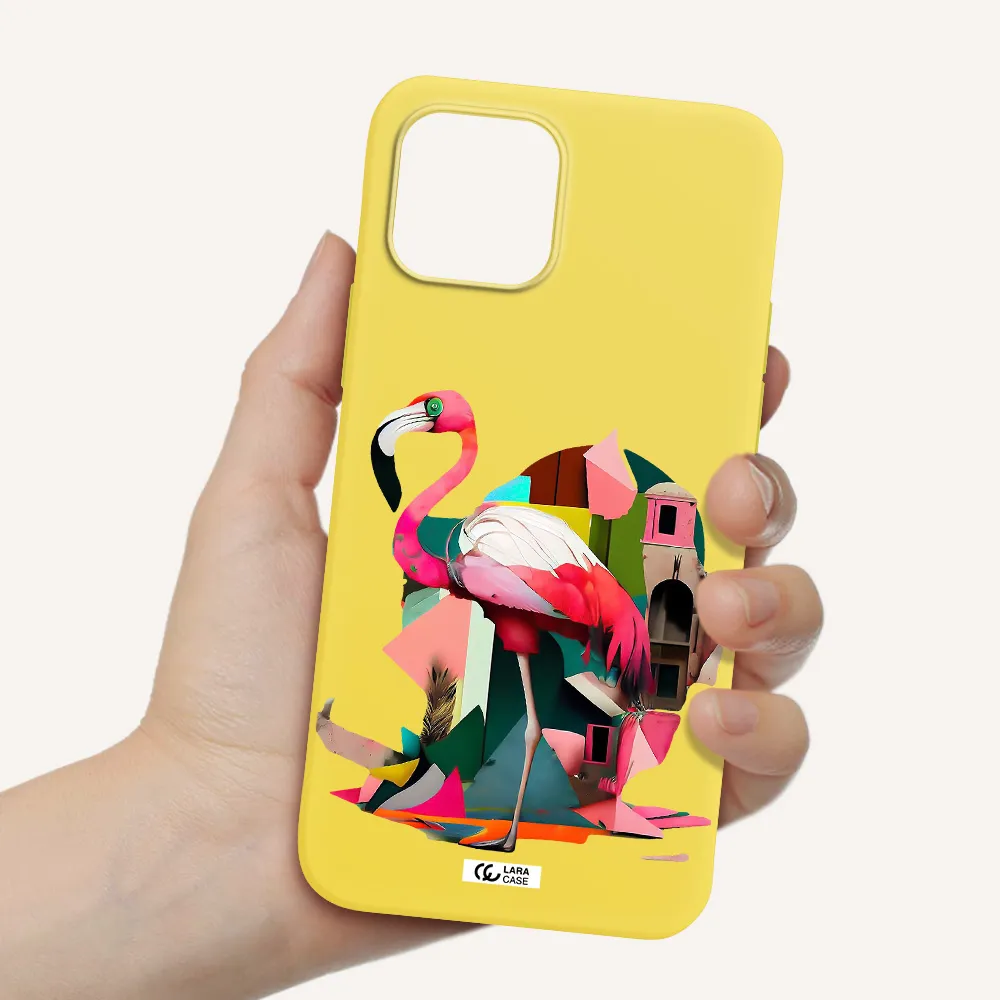 Flamingo Collage Apple iPhone 12 Silicone canary yellow Case