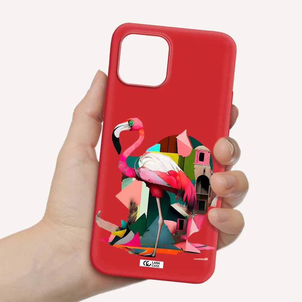 Flamingo Collage Apple iPhone 12 Silicone Imperial Red Case