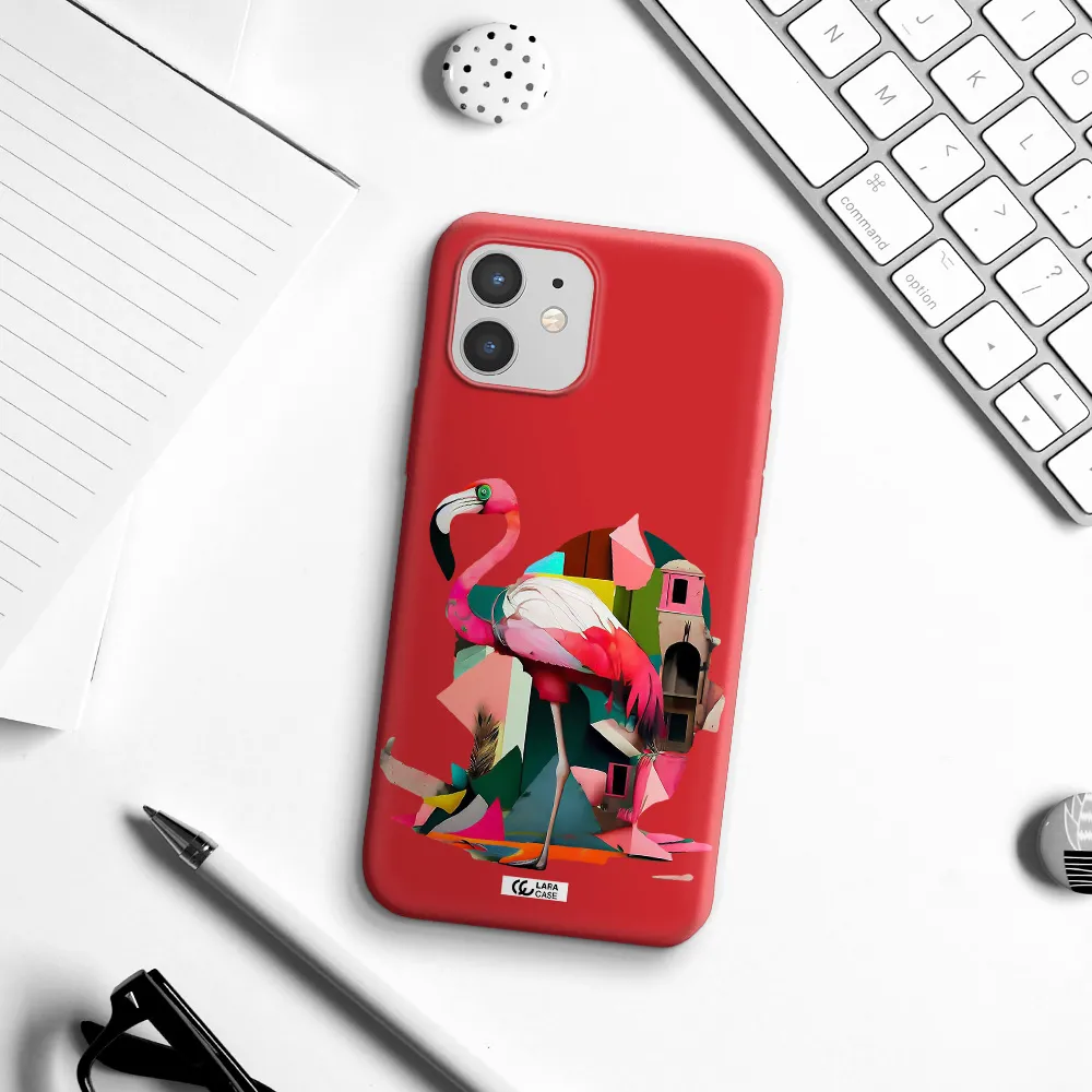 Flamingo Collage Apple iPhone 12 Silicone Imperial Red Case