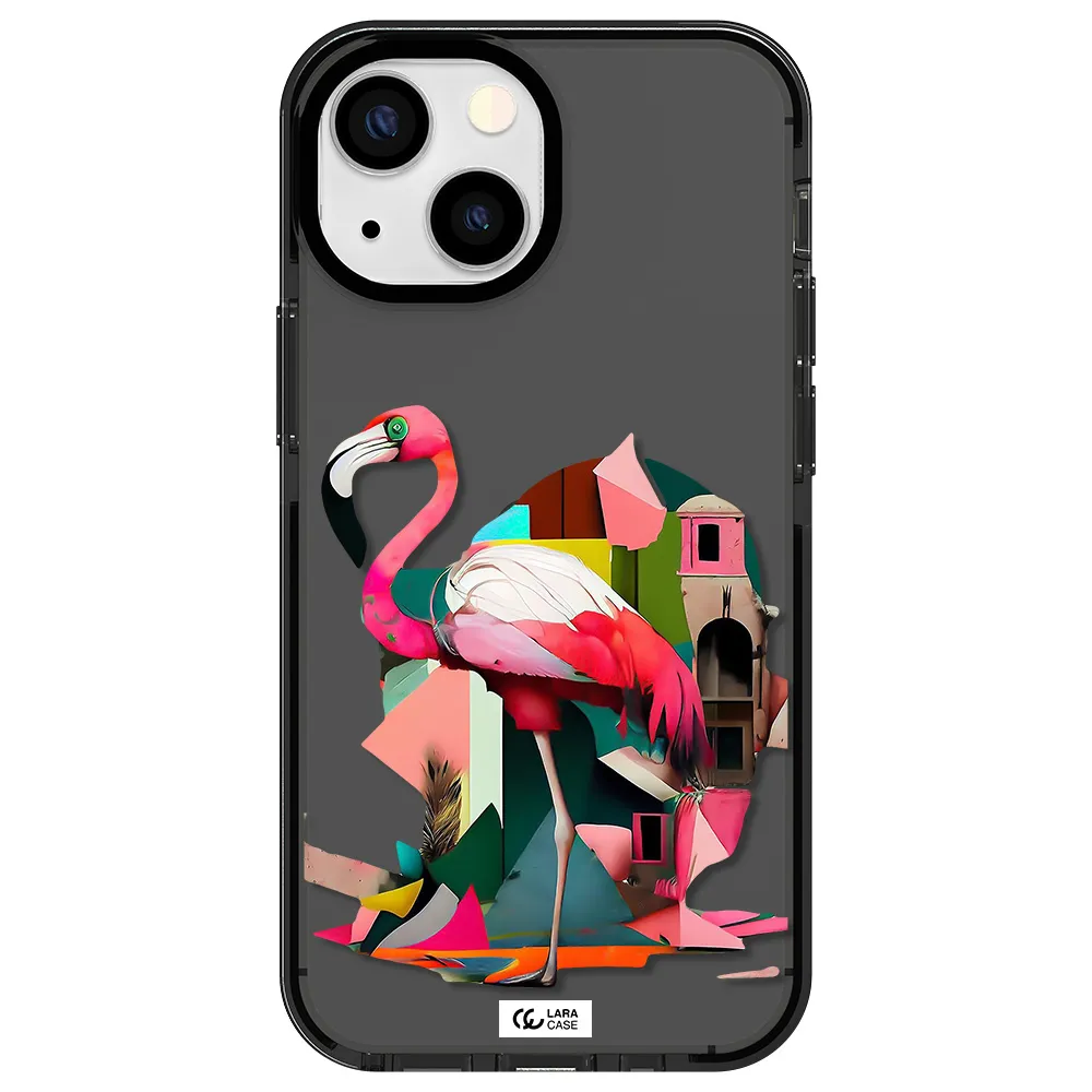 Flamingo Collage Apple iPhone 13 mini impact Smoke Black Case