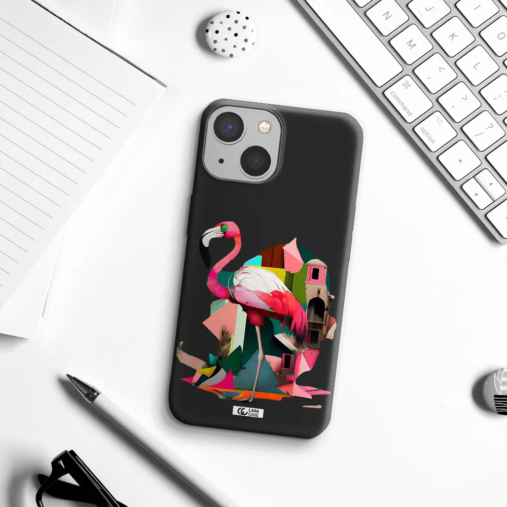 Flamingo Collage Apple iPhone 13 mini Silicone black Case