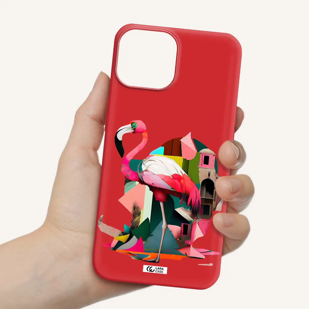 Flamingo Collage Apple iPhone 13 mini Silicone Imperial Red Case