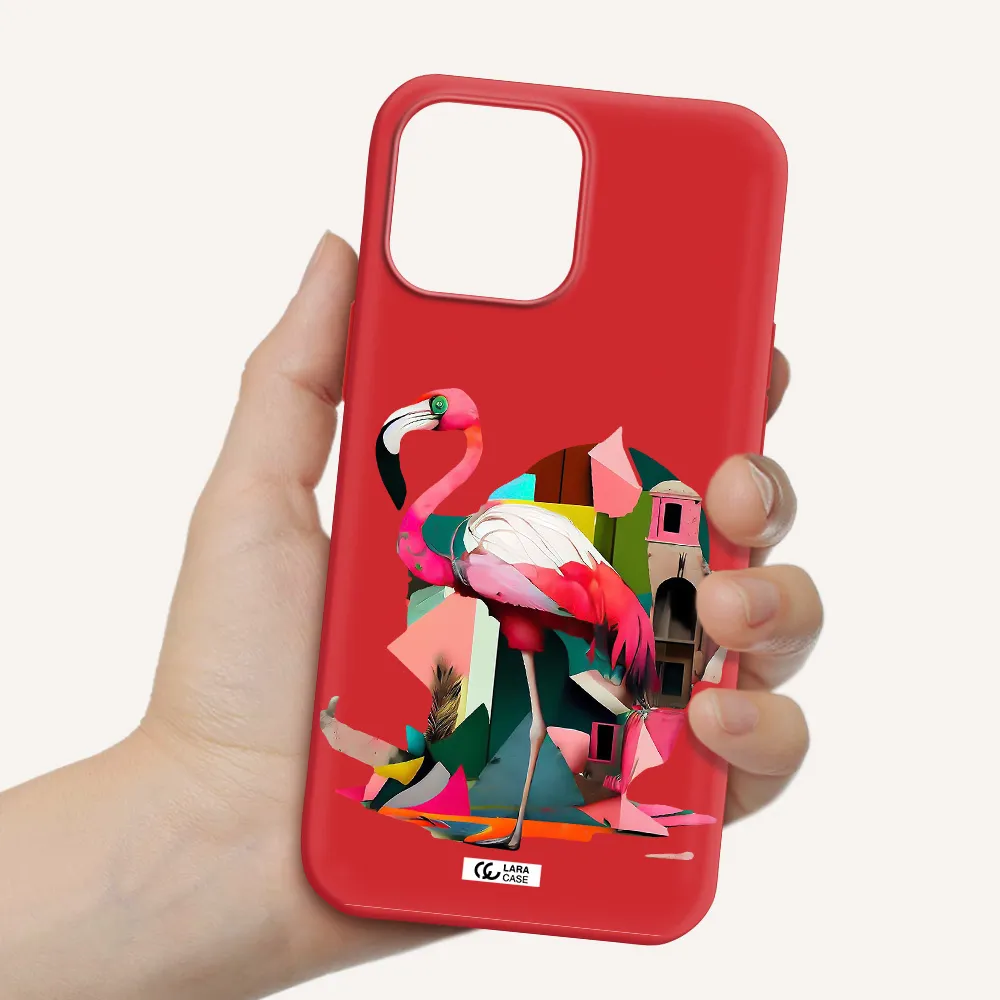 Flamingo Collage Apple iPhone 13 Pro Max Silicone Imperial Red Case