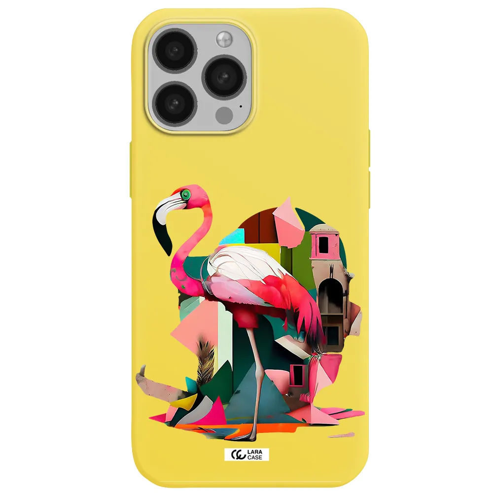 Flamingo Collage Apple iPhone 13 Pro Silicone canary yellow Case