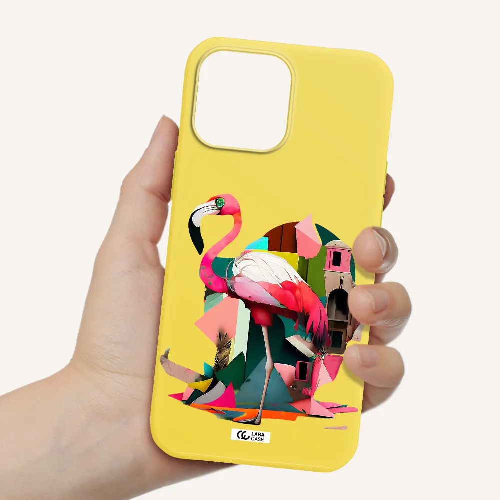 Flamingo Collage Apple iPhone 13 Pro Silicone canary yellow Case