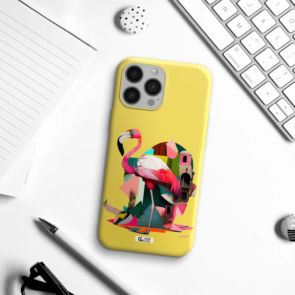 Flamingo Collage Apple iPhone 13 Pro Silicone canary yellow Case