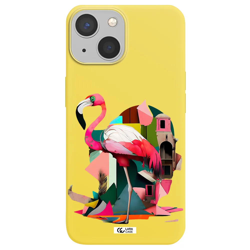 Flamingo Collage Apple iPhone 13 Silicone canary yellow Case