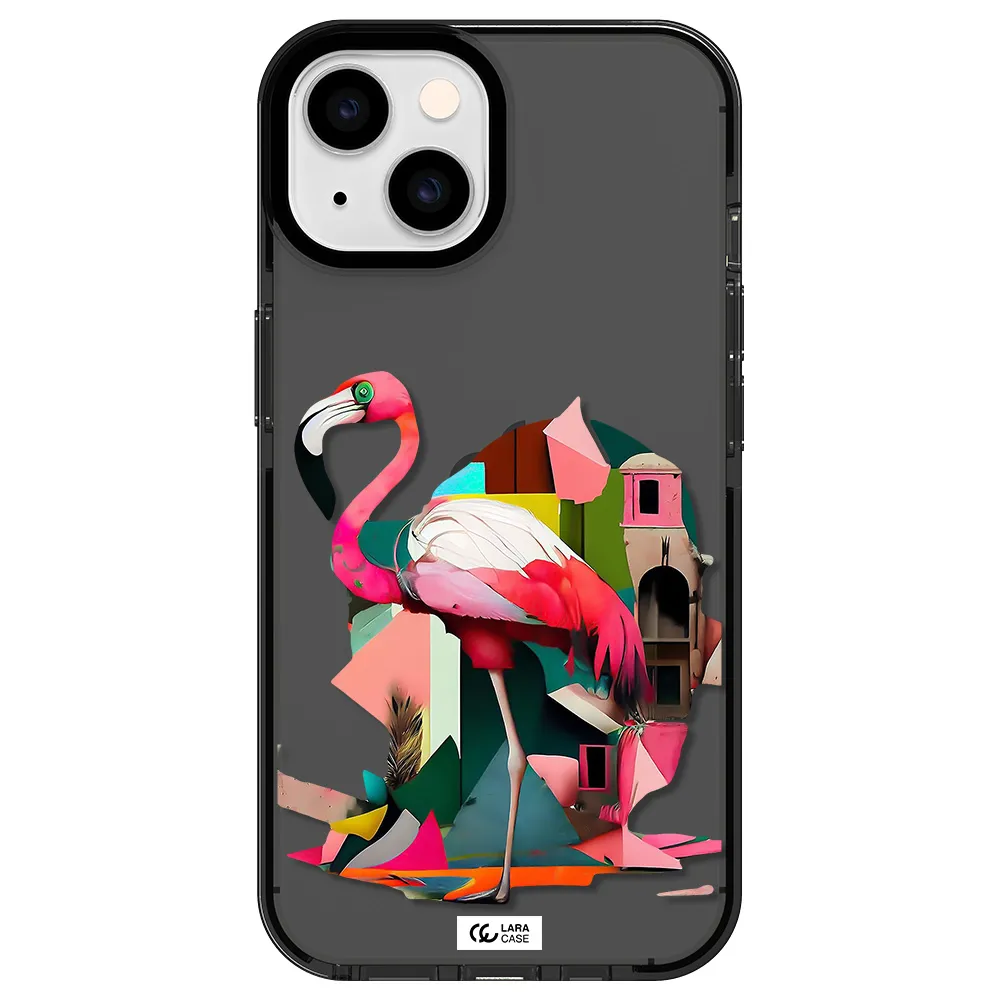 Flamingo Collage Apple iPhone 14 impact Smoke Black Case