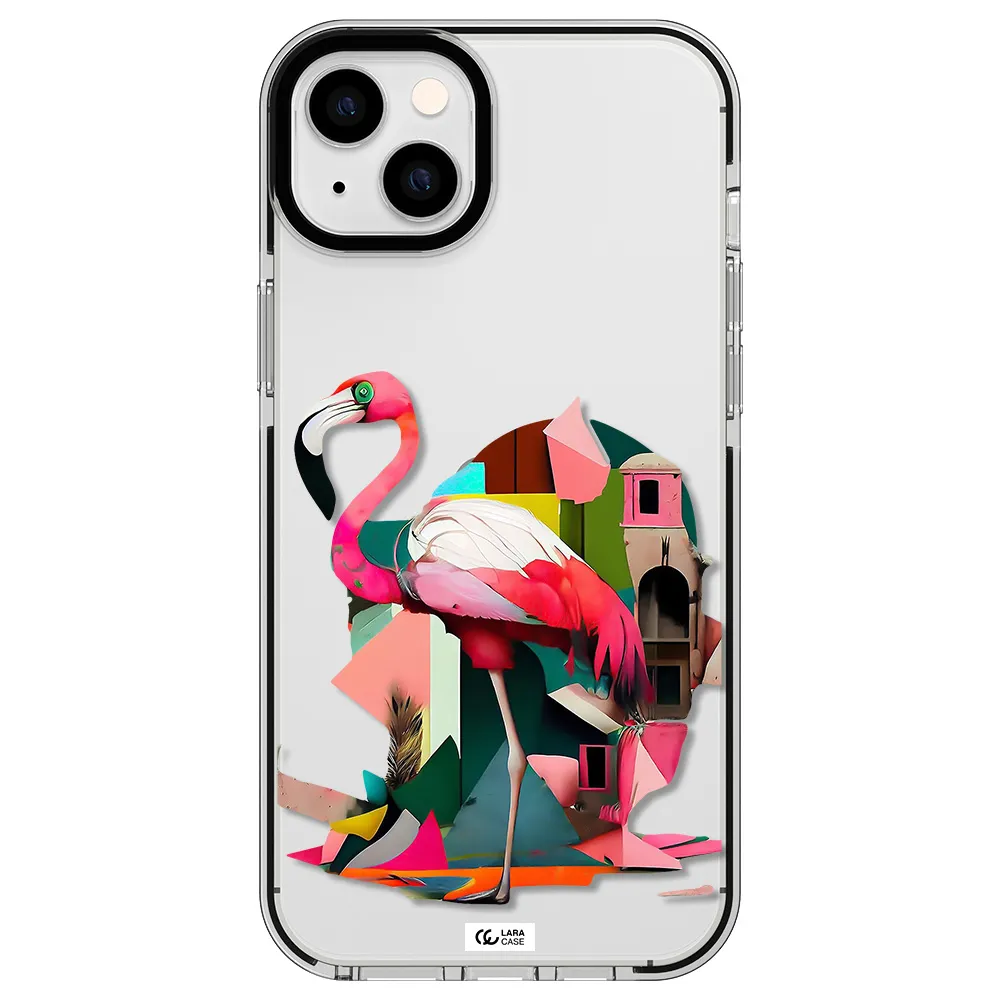 Flamingo Collage Apple iPhone 14 plus impact black border Case