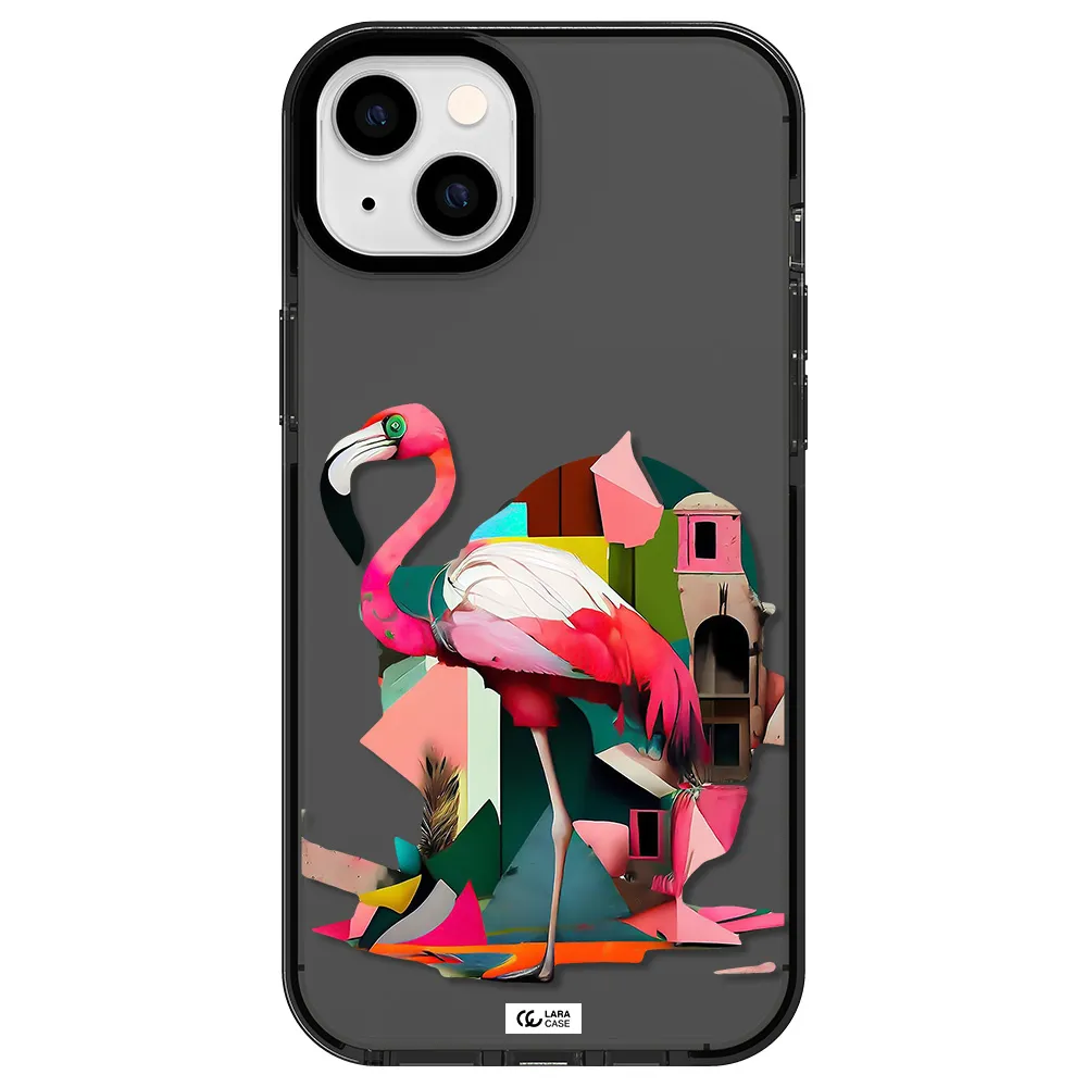 Flamingo Collage Apple iPhone 14 plus impact Smoke Black Case