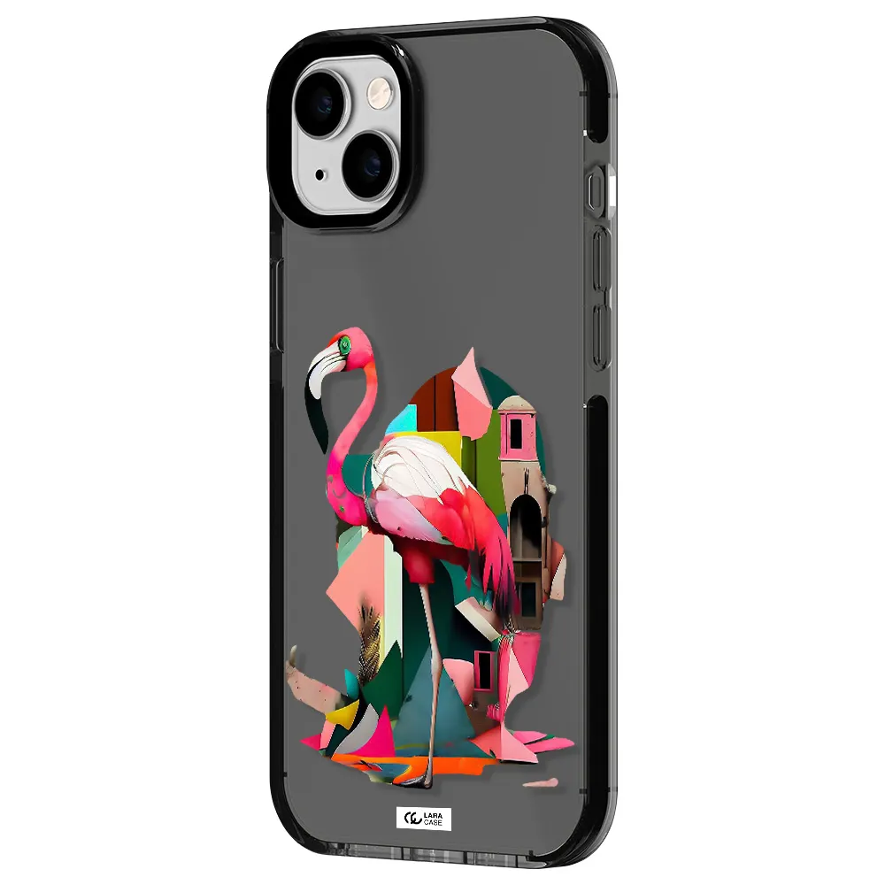 Flamingo Collage Apple iPhone 14 plus impact Smoke Black Case