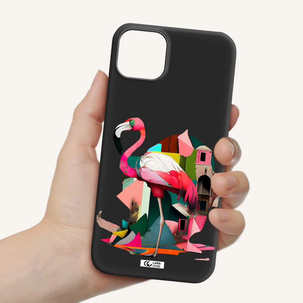 Flamingo Collage Apple iPhone 14 plus Silicone black Case