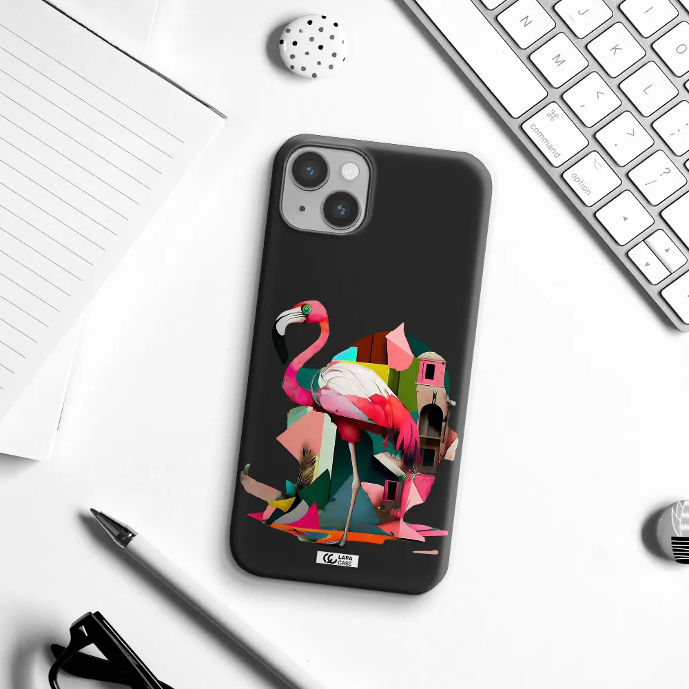 Flamingo Collage Apple iPhone 14 plus Silicone black Case