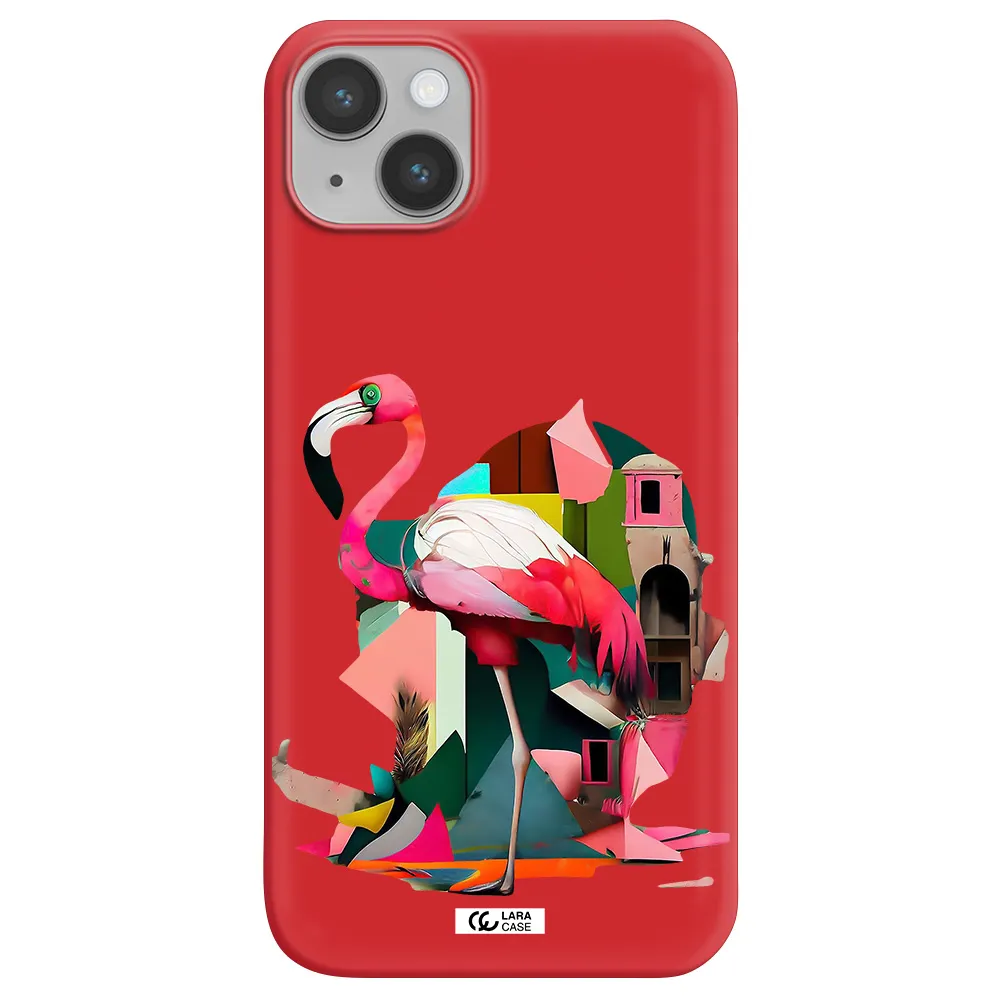 Flamingo Collage Apple iPhone 14 plus Silicone Imperial Red Case
