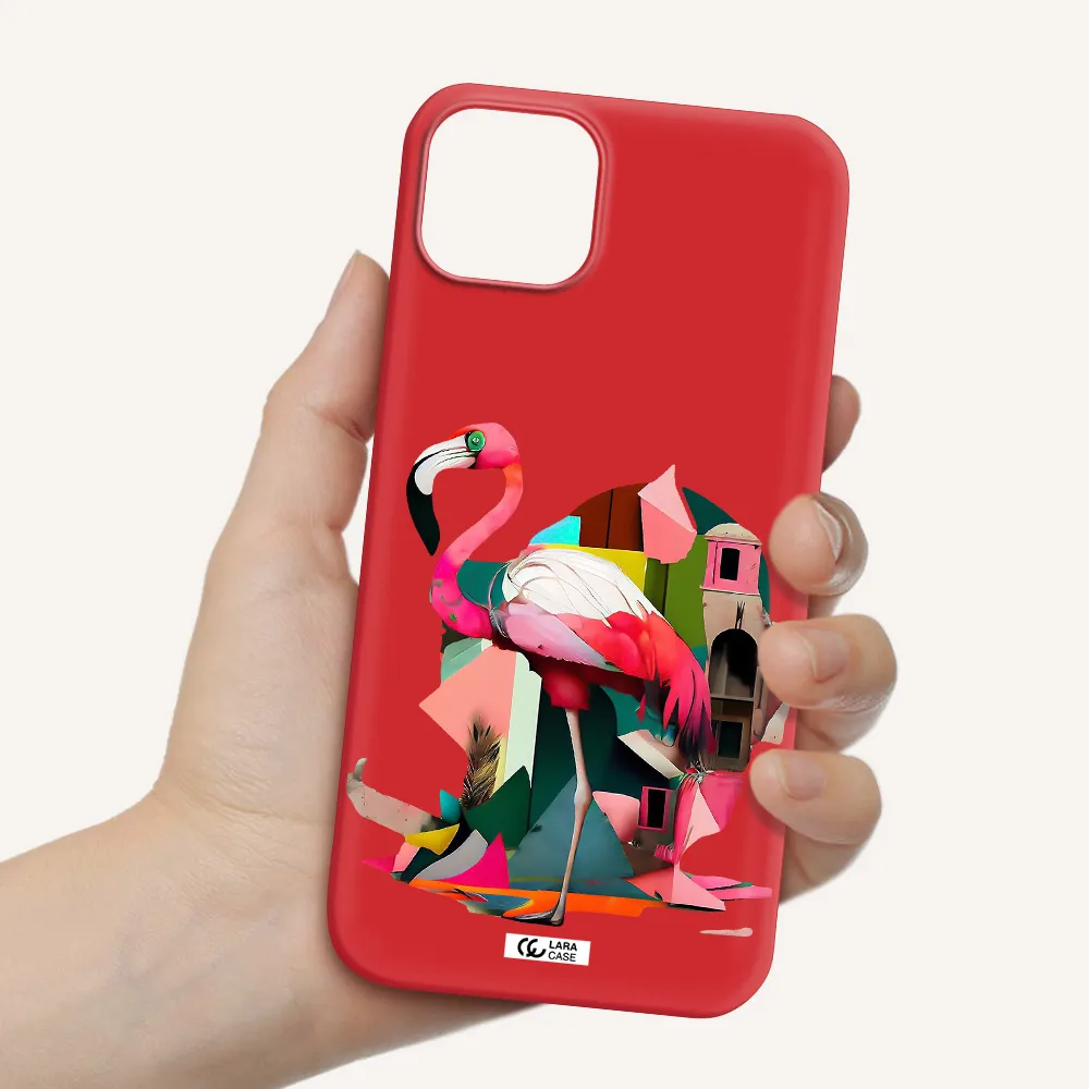 Flamingo Collage Apple iPhone 14 plus Silicone Imperial Red Case