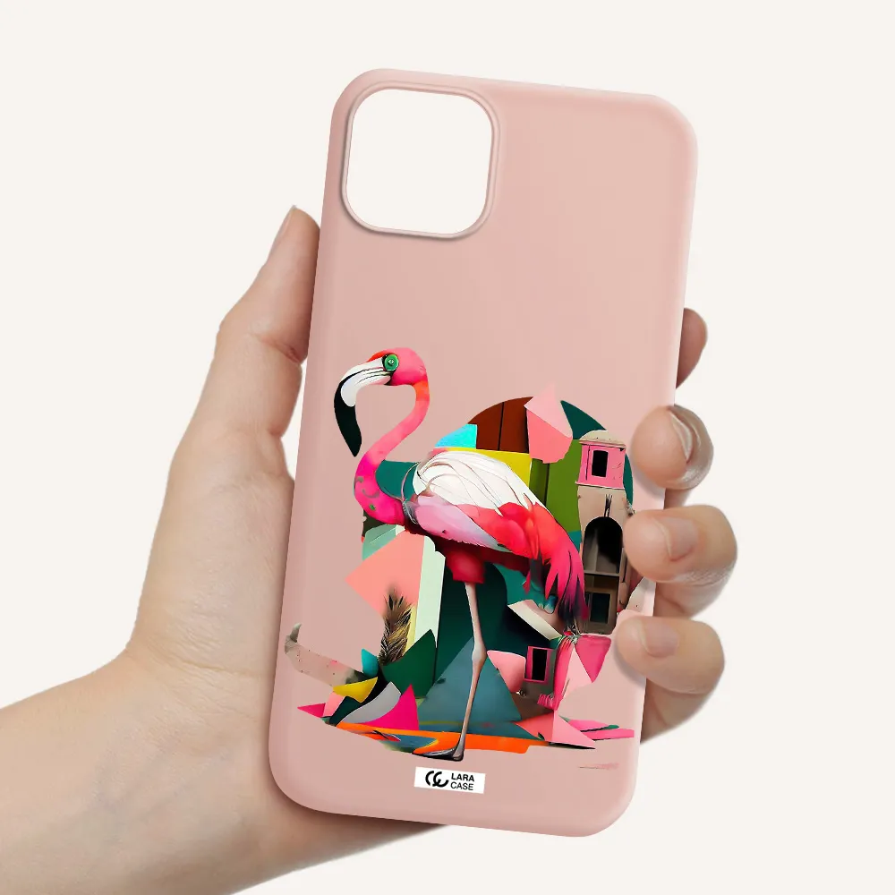 Flamingo Collage Apple iPhone 14 plus Silicone pastel pink Case