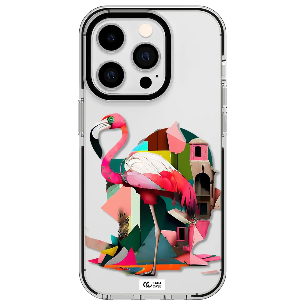 Flamingo Collage Apple iPhone 14 pro impact black border Case