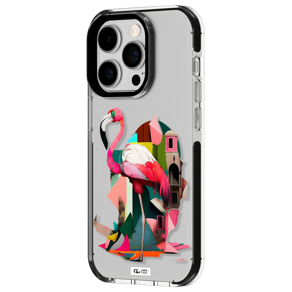 Flamingo Collage Apple iPhone 14 pro impact black border Case