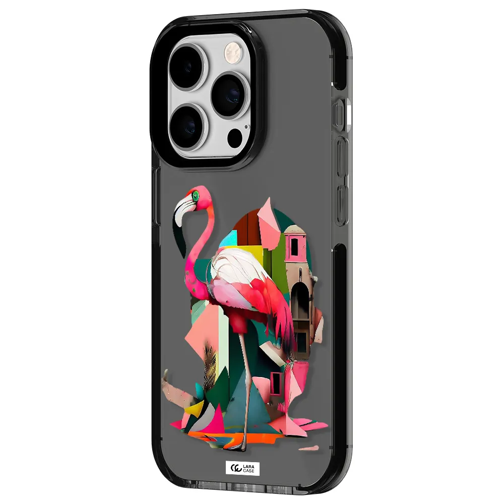Flamingo Collage Apple iPhone 14 pro impact Smoke Black Case