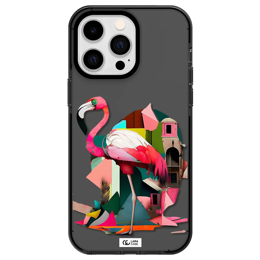 Flamingo Collage Apple iPhone 14 pro max impact Smoke Black Case