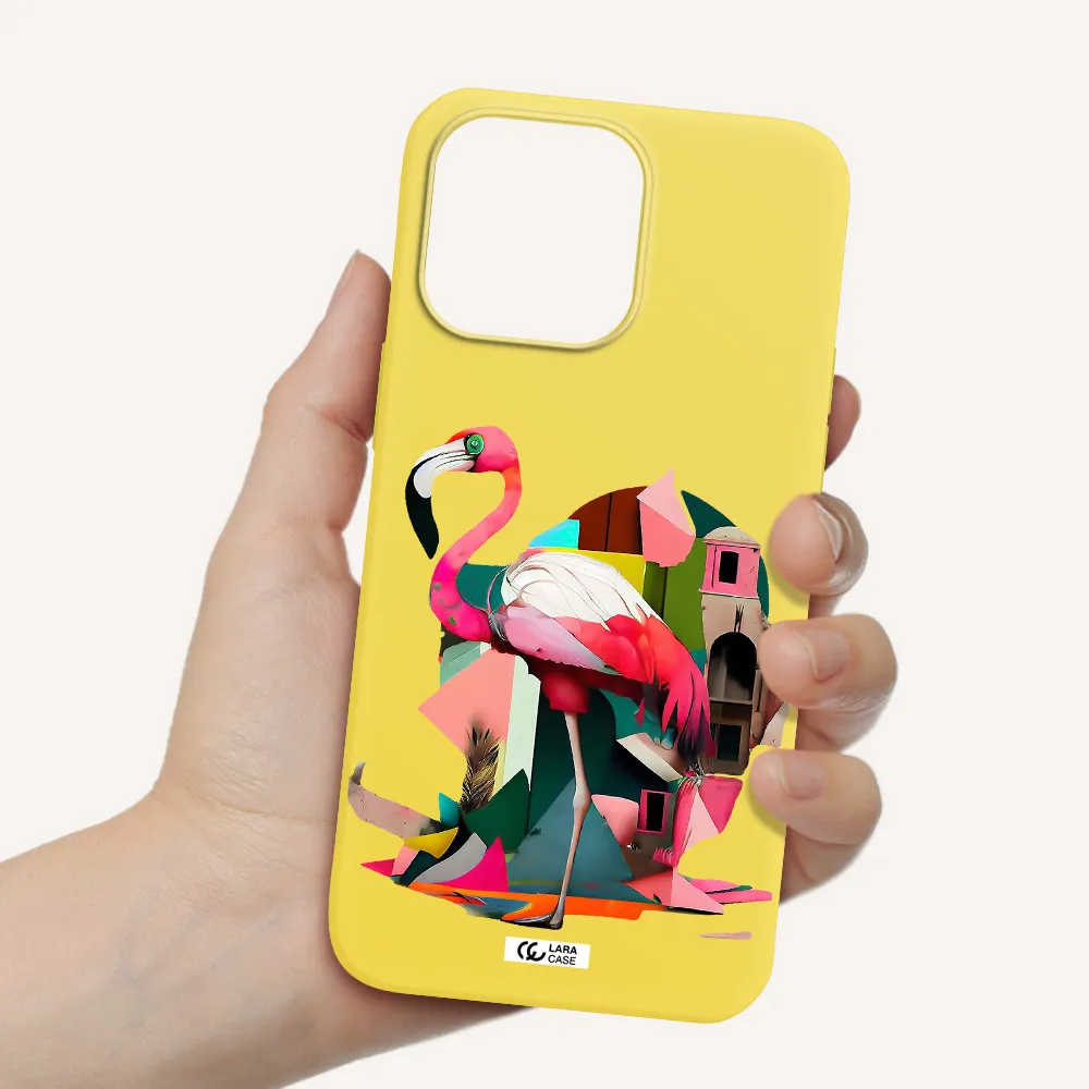 Flamingo Collage Apple iPhone 14 pro max Silicone canary yellow Case
