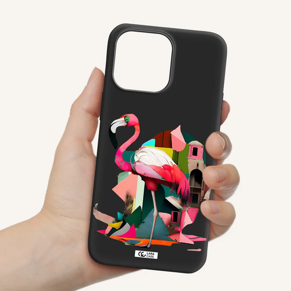Flamingo Collage Apple iPhone 14 pro Silicone black Case