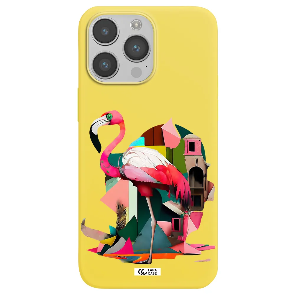 Flamingo Collage Apple iPhone 14 pro Silicone canary yellow Case