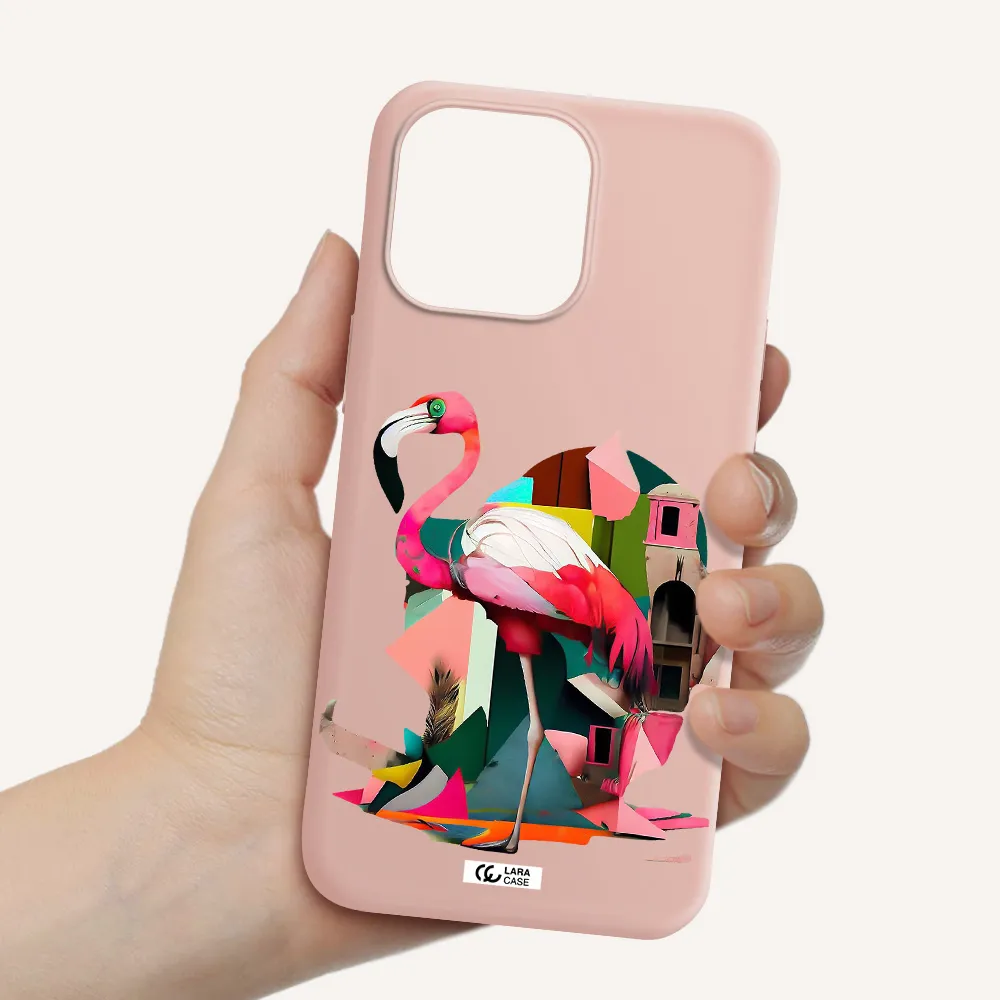 Flamingo Collage Apple iPhone 14 pro Silicone pastel pink Case