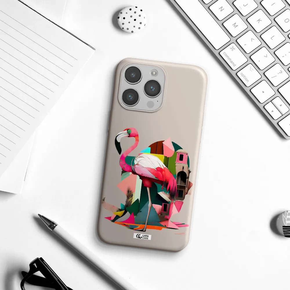 Flamingo Collage Apple iPhone 14 pro Silicone Stone Case