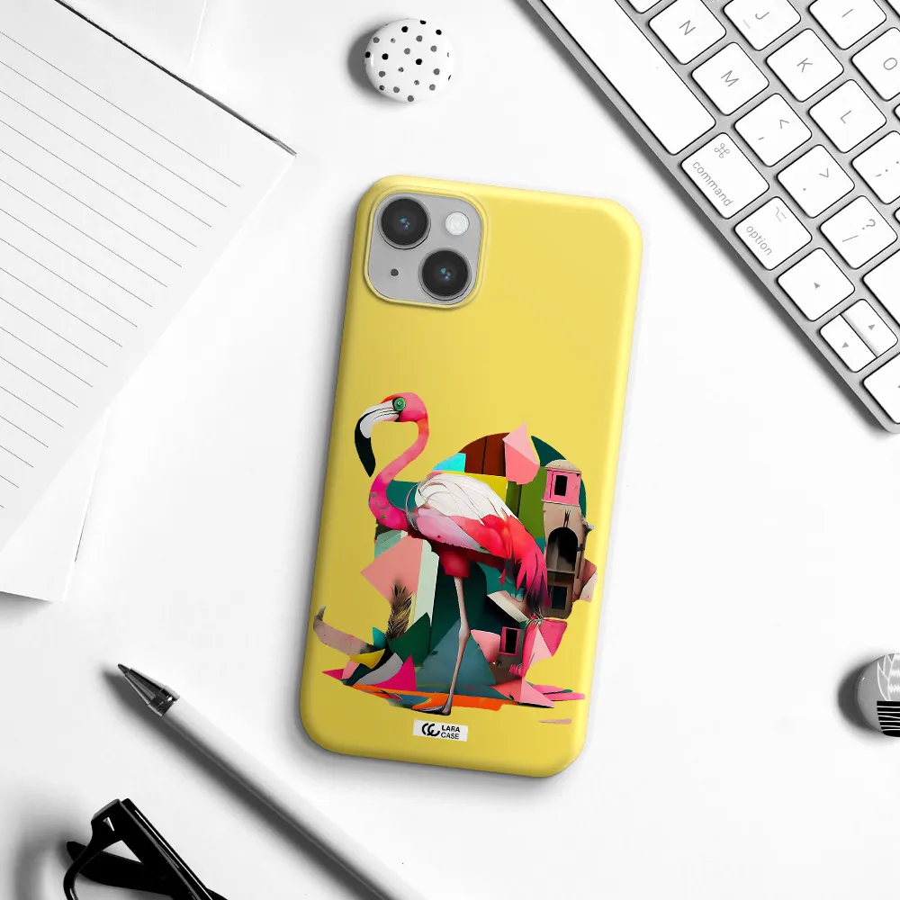 Flamingo Collage Apple iPhone 14 Silicone canary yellow Case