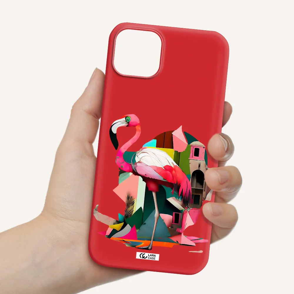 Flamingo Collage Apple iPhone 14 Silicone Imperial Red Case