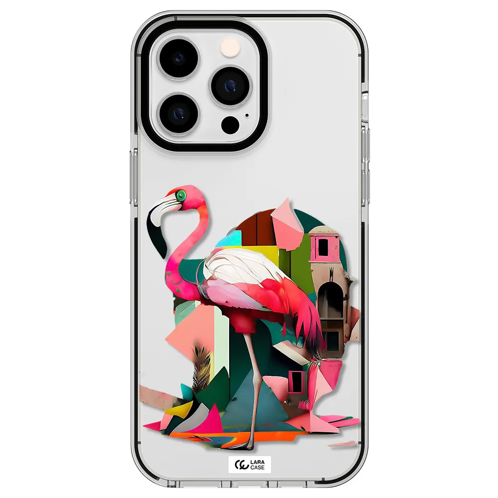 Flamingo Collage Apple iPhone 15 Pro Max impact black border Case